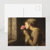 Vintage Dame mit rosa Rosenmalerei Postkarte (Vorne/Hinten)