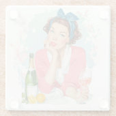 Vintage Dame mit Rosé-Champagner Glasuntersetzer (Rückseite)
