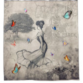 Vintage Dame mit Schmetterlingen Duschvorhang (Vorderseite)