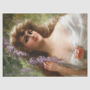 Vintage Dame mit violetten Blumen und Pfirsichblüt Seidenpapier
