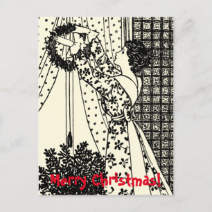 Vintage-Dame mit Weihnachtskranz-Postkarte Feiertagspostkarte