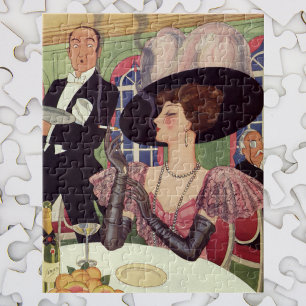 Vintage Dame raucht Zigarette und trinkt Champagne Puzzle