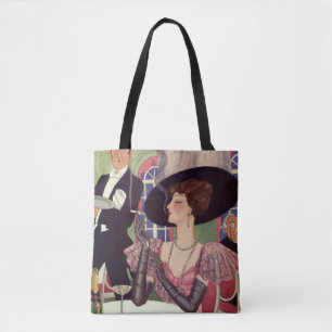 Vintage Dame raucht Zigarette und trinkt Champagne Tasche
