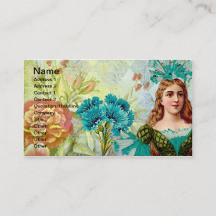 Vintage Dame und Blumen Visitenkarte