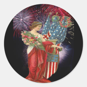 Vintage-Dame und Feuerwerk Runder Aufkleber