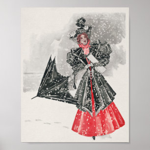 Vintage-Dame Weihnachtsfeiertag Poster
