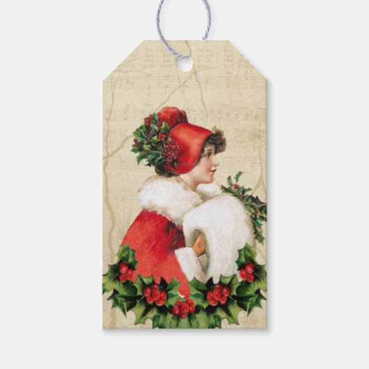 Vintage Dame Weihnachtsgeschenk-Tag, Eleganter Fei Geschenkanhänger (Vorderseite)