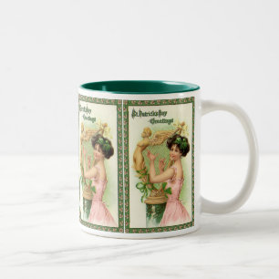 Vintage-Dame zum St. Patrick's Day Musik Musikerin Zweifarbige Tasse