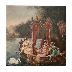 Vintage-Damen am Wasser Fliese