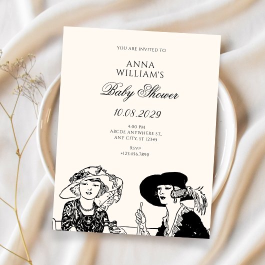 Vintage-Damen-Babyshower  Einladung
