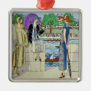 Vintage Damen der 1920er Jahre bei Crew Race Regat Ornament Aus Metall