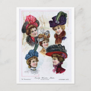 Vintage Damen-Hüte für den frühen Winter aus dem J Postkarte