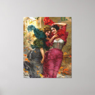 Vintage Damen in Red Blue Green Leinwanddruck