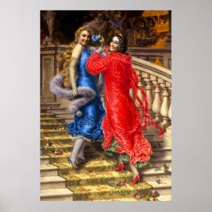 Vintage Damen in Rot Blau im Theater Poster