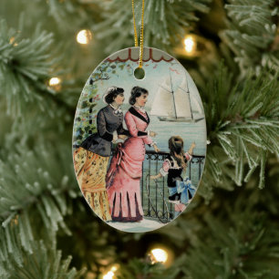 Vintage Damen, Mädchen, Segelschiff Keramikornament