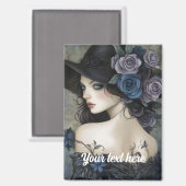Vintage Damen mit schwarzem Hut 2 Magnet (Vorderseite/Rückseite)