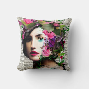 Vintage-Damen-Papier-Collage-Kunst Kissen