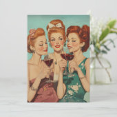 Vintage Damen Toasting mit Wein Einladung (Stehend Vorderseite)