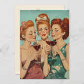 Vintage Damen Toasting mit Wein Einladung (Vorne/Hinten)