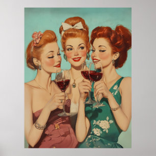 Vintage Damen Toasting mit Wein Poster
