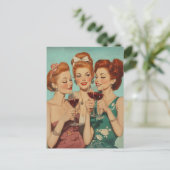Vintage Damen Toasting mit Wein Postkarte (Stehend Vorderseite)