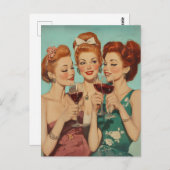 Vintage Damen Toasting mit Wein Postkarte (Vorne/Hinten)