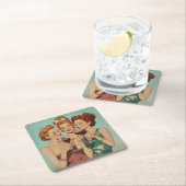 Vintage Damen Toasting mit Wein Rechteckiger Pappuntersetzer (Vor Ort)