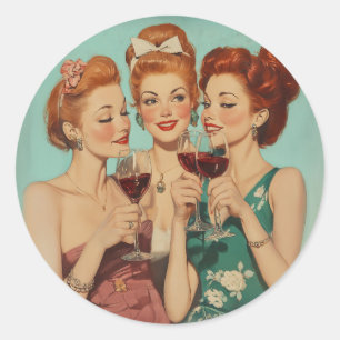 Vintage Damen Toasting mit Wein Runder Aufkleber