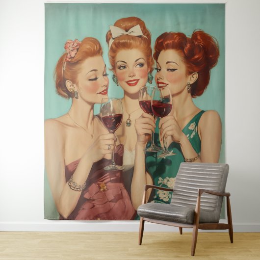Vintage Damen Toasting mit Wein Wandteppich (Beispiel)