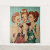 Vintage Damen Toasting mit Wein Wandteppich (Vorderseite)