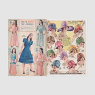 Vintage Damenmode Hüte & Kleider Seidenpapier