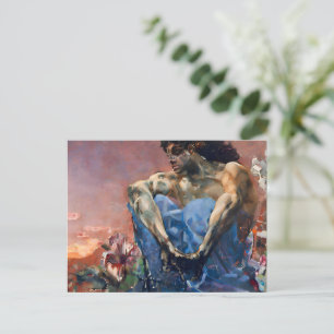 Vintage-Dämon-Sitzgemälde von Mikhail Vrubel Postkarte
