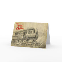 Vintage Dampf-Train-Illustration Weihnachtskarte