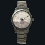Vintage Dampfbahn Armbanduhr<br><div class="desc">Vintage Lokomotive,  Bahn,  Schwarz und Weiß,  Uhr. Personalisieren Sie es mit Ihrem Namen.</div>