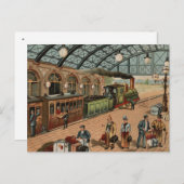 Vintage Dampfbahn und Bahnhofszene Postkarte (Vorne/Hinten)