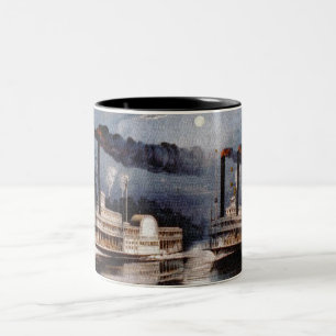 Vintage-Dampferrennen auf dem Mississippi Zweifarbige Tasse