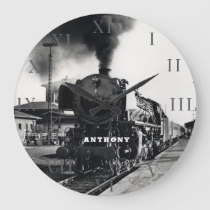 Vintage-Dampflokomotive Eisenbahn Große Wanduhr
