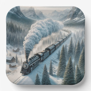 Vintage Dampflokomotive im Snowy Valley Pappteller