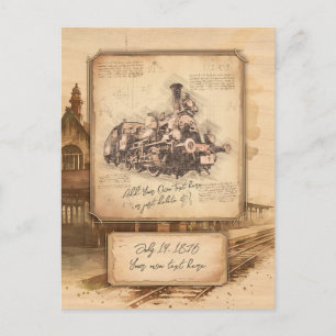 Vintage-Dampflokomotive / Lokomotive Kunst. Gesche Postkarte