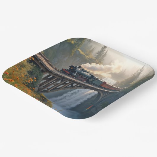 Vintage Dampflokomotive Pappteller (Gewinkelt)