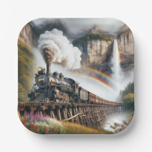 Vintage Dampflokomotive Pappteller