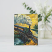 Vintage-Dampflokzug-Ölgemälde Postkarte (Stehend Vorderseite)