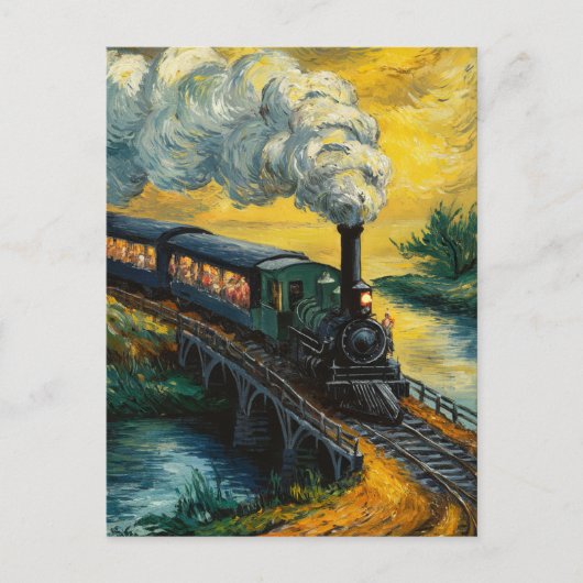 Vintage-Dampflokzug-Ölgemälde Postkarte (Vorderseite)