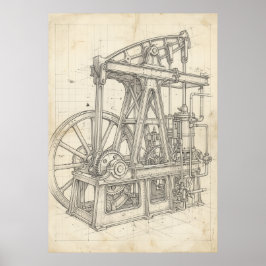 Vintage-Dampfmaschinen-Blueprint-Kunstposter Poster