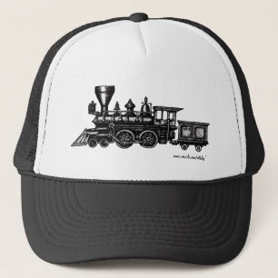 Vintage-Dampfmaschinen-Lokomotiv-Grafik-Art-Mütze Truckerkappe