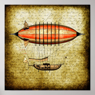 Vintage Dampfschiff-Luftschiff Poster