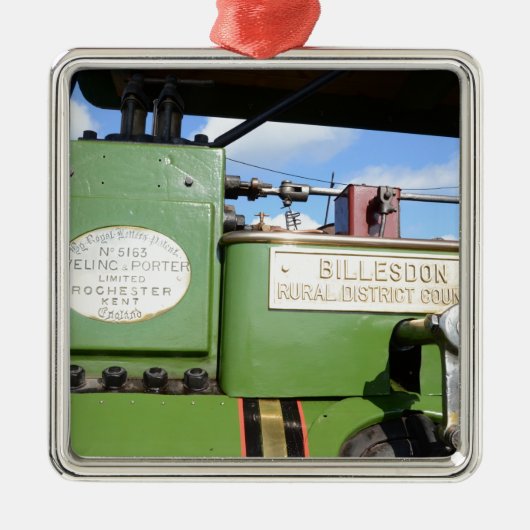 Vintage Dampfwalze Silbernes Ornament (Vorne)