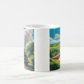 Vintage-Dampfzug-Szenenillustration Tasse (Mittel)