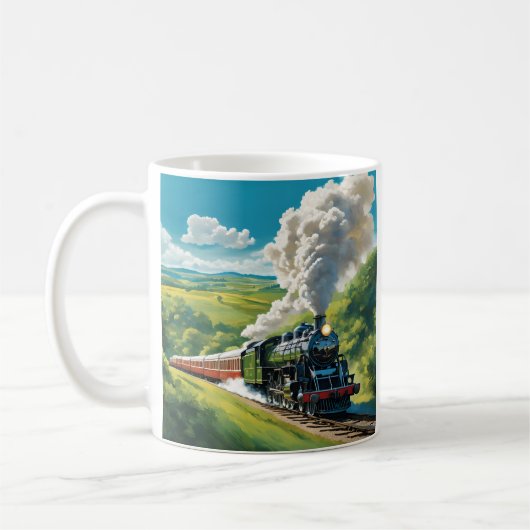 Vintage-Dampfzug-Szenenillustration Tasse (Links)