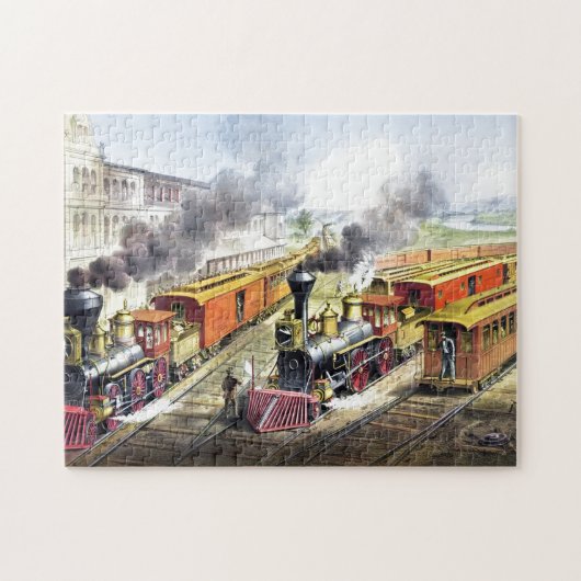 Vintage Dampfzüge - Reise - Illustration Art Puzzle (Horizontal)